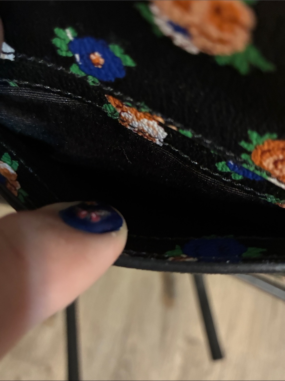 Coach Tea Rose Black Floral Dome Satchel — Orange, Blue & White Flowers - Picture 9 of 16
